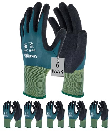 Keron 6 Paar Handschuh Verdi | Feinstrickhandschuh, Arbeitshandschuh, 8/M, grün, Nylon, Latexbeschichtung, unisex, Bau, Werkstatt, Montage
