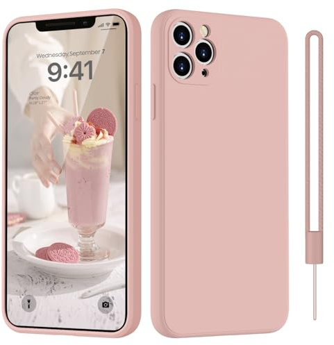 HGH for iPhone 11 Pro Max Case Silicone With Lanyard, Pink | [Camera All-Round Protection] [Soft Microfiber Lining Anti-Scratch] Full Covered Shockproof