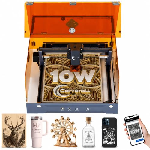 Carverall K15 Pro 10W Laser Engraver Machine, 0.01mm Ultra-Precision Laser Cutter and Engraver Machine for Wood Metal Glass Leather with Enclosure Engraving Materials, Class 1,10000mW