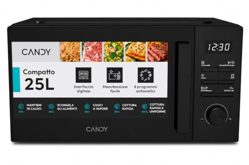 Candy Forno a Microonde con Grill 25 Litri, 850W, Nero | 5 Livelli di Potenza, Piatto Girevole, Funzione Defrost, Apertura Laterale, App hOn, CMW525GDB 011