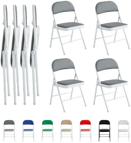 mcc direct Klappstuhl 4er Set, Kunstleder Klappstuhl mit Metallrahmen und gepolstertem Sitz, einfach zu Falten und aufzubewahren für Zuhause, Büro, Esszimmer und Empfang (Grau)