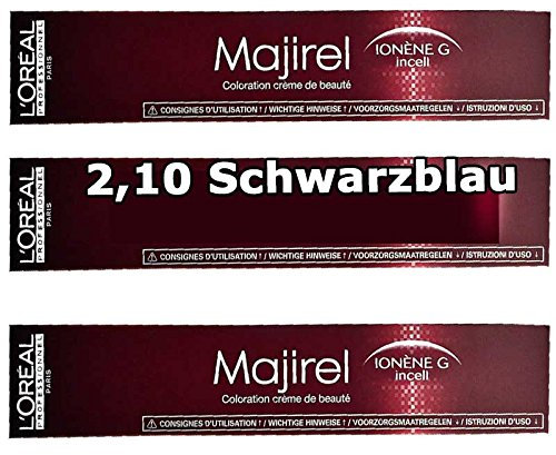 3 x Loreal majirel 2,10 Negro Azul Crema Color del pelo – 50 ml