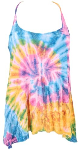 GURU SHOP Batik Top, Unikat lockeres Yogatop, elastisch, braun | Leichtes, lockerer Schnitt, einzigartiges Design, handwaschbar, ideal für warme Tage, 95% Viskose, 5% Elastan.