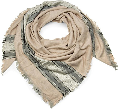 styleBREAKER Damen Viereckstuch Pailletten Streifen 143x140cm | XXL Tuch. Fransen. weiche Haptik. als Dreieckstuch tragbar. leichte Web Optik. winterfest. wärmendes Material.