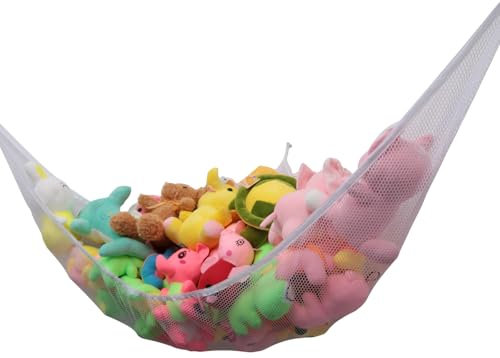 Powkoo Teddy Hammock Toy Storage for Stuffed Animals Soft Toy Storage Hanging Teddy Bear Storage Net Hammock Large Cuddly Toy Storage Kids Preppy Room Decor for Girls Bedroom Accessories (White)