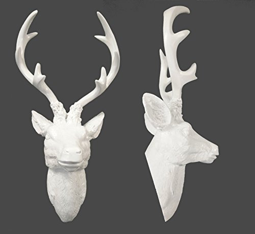 Spetebo Hirschgeweih 10 Ender - Wand Deko in weiß 61x50 cm - Hirschkopf Skulptur Jagd Geweih