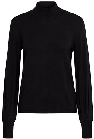 ICHI IHMafa Damen Strickpullover Feinstrick Pullover Pulli mit Stehkragen Rippbündchen Relaxed fit, Größe:S, Farbe:Black (10011)