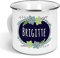 printplanet - Emaille-Tasse mit Namen Brigitte - Metallbecher mit Design Flowers - Nostalgie-Becher, Camping-Tasse, Blechtasse, Farbe Silber, 300ml