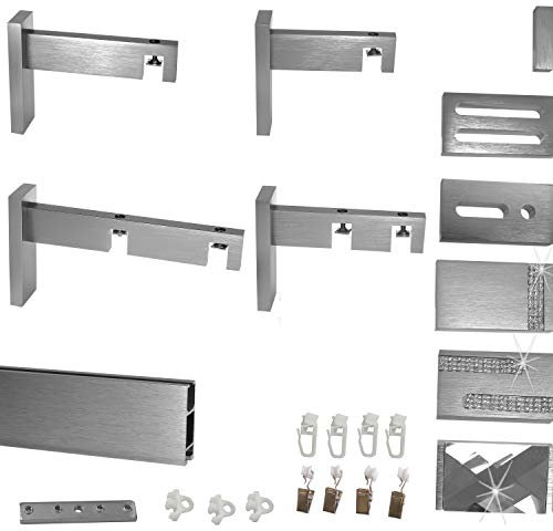 Innenlauf Gardinenstange eckig Edelstahl Look kantiges Design Erstellen BASIT®, Modell:H91 1-lauf Träger lang
