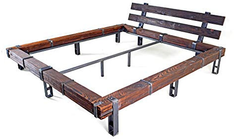 CHYRKA® Massivholzbett Balkenbett Bett Doppelbett Massivholz LEMBERG Loft Vintage Industrie Design Handmade Holz Metall (Natur, 200 x 200 cm)