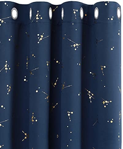 Deconovo Blackout Eyelet Curtains, Home Decorative Gold Constellation Printed Thermal Insulated Curtains for Boys Bedroom, 46 x 72 Inch(Width x Length), Navy Blue, 2 panels