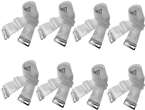 DoHope Invisible Clear Elastic Bra Straps Replacement - Metal Hook Transparent & Adjustable (8 Pairs, Regular - 12mm (1/2))