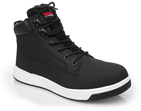 Slipbuster Slip-Resistant Sneaker Boots with Steel Toe Caps, Black, Size: UK 11/EU 46, S1 SRC Rated, Nubuck Leather, Kitchen Catering Shoes, Safety Footwear, BB422-46