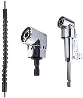 105 Degree Right Angle Drill Bit Holder Flexible Drill Bit Extension Right Angle Drill Attachment 1/4 Hex Shank Driver Angle Extension and Flexible Angle Extension Kit for Screwdriver & Drill