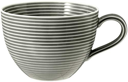 Seltmann 001.753840 Beat Porzellan Milchkaffeetasse mit Relief, Rund, Grau, 0.35L, 12.8cm Durchmesser, 7.3cm Höhe, 6 Stück