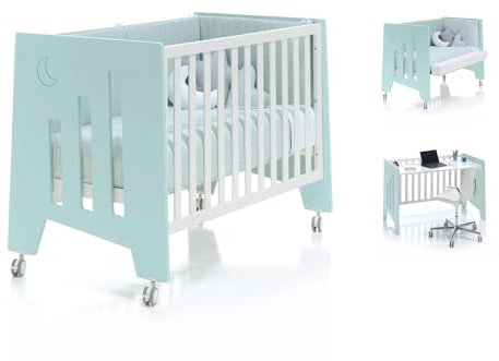 Alondra Cuna de colecho 120x60 (3en1) Omni Verde Mint, Convertible en 3 etapas: Cuna, colecho y Escritorio, para bebé, niño y niña, Pack OMNI-K10-M7755.