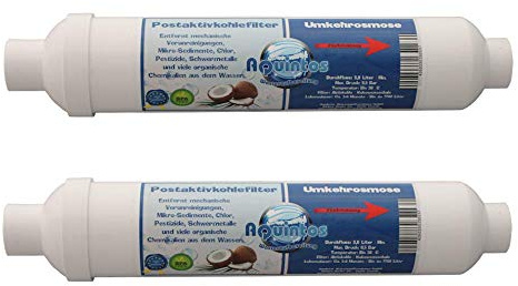Aquintos Vitaflow Aktiv Inline-Kartusche Postaktivkohlefilter 10 x 2 Zoll - Easy Quick Steckanschluss 1/4 Zoll (2 Stück)