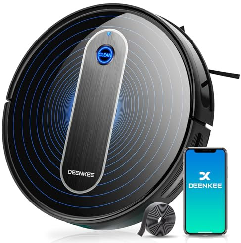 DEENKEE Saugroboter Starke Staubsauger Roboter: Ultraschlank Roboterstaubsauger Reservierungsfunktion-Saugroboter Ohne Wischfunktion mit 6 Reinigungsmodi für Gründliche Tierhaare Teppiche Hartböden