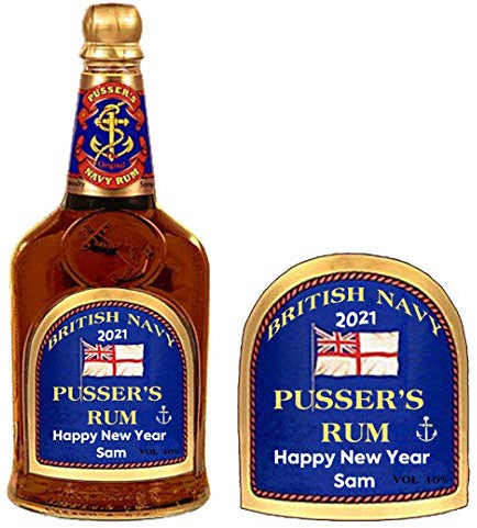 Personalised British Navy Pusser's Rum Bottle Label for New Year Any Occasion