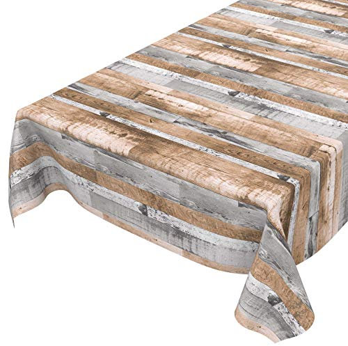 Tischdecke abwaschbar Holzoptik Braun Grau Rechteckig ohne Einfassung – pflegeleichtes Wachstuch für Innen & Außen – rustikales Design für Esstisch & Balkon 180 x 140 cm (Rechteckig)