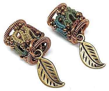 2 x Dreadperlen V9, Herbal Garden mit Blatt | Handgefertigter Dreadschmuck in Grün-Braun für Dreadlocks & Braids (Ø 6 mm)