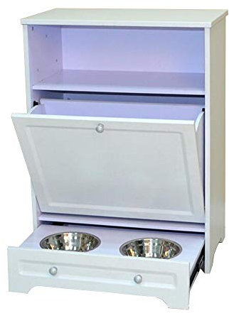 FUFU Side Tables Pet Feeder Station,Pet Food Storage Cabinet Pet Toy Feeding Storage Organizer Home Dog Food Pantry Double Dog Bowl 22.8 x 13.4 x 33 End Table (Color : White)