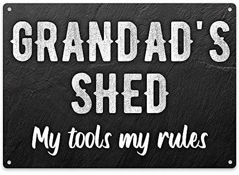 Purple Print House Shed Sign Personalised - Gardening Gift Ideas Shed Signs For Men - Metal Plaque Grandads Dad Funny, Garden & Outdoor, Large, Design 1