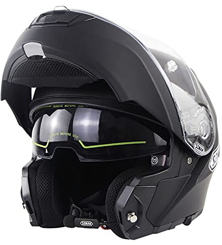 Casco Modular Con Bluetooth Para Motocicleta Casco Abatible Para Motocicleta Con Visor Dual Antivaho Micrófono Con Altavoz Dual Incorporado Aprobado Por DOT/ECE Matte Black,L