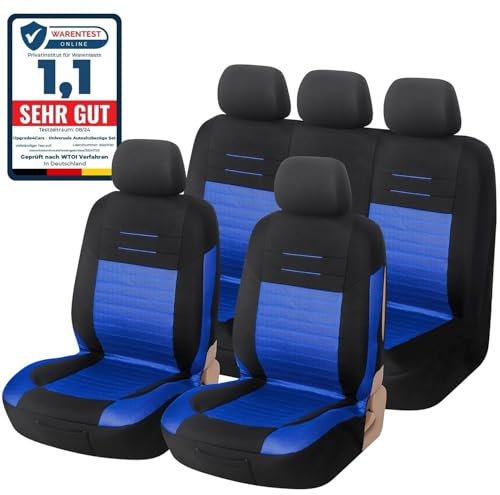 Upgrade4cars Autositzbezüge Blau Schwarz | Autoschonbezüge Set für Vordersitze & Rückbank | Autositzbezug Universal