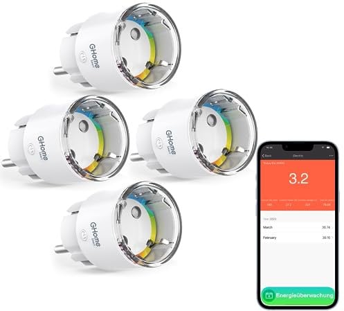 GHome Smart Steckdose, Kleinste ESP8285 Wlan Steckdose |Tasmota Flashing Unterstützung| Stromverbrauch Messen, App Fernsteuerung, Kompatibel mit Alexa, Google Home, 10A,TÜV-Zertifiziert, 2,4GHz(4 pcs)