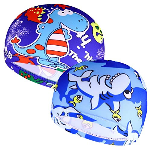 SIOPPKIK 2 Pezzi Cuffie da Nuoto per Bambini Cuffie da Nuoto di Cartoon Cuffia da Bagno in Poliestere Elastico Cuffia da Bagno Impermeabile per Ragazzi di Et?tra 1 e 8 Anni (Blu)