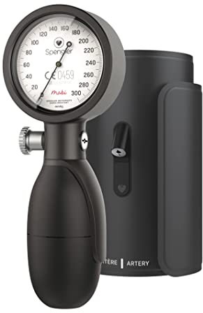 SPENGLER Mobi, Tensiomètre Mécanique pour Mesure de la Pression Artérielle, Précis, Fiable, Résistant, Mécanisme Horloger, Poire Grand Volume, Connectique Aimantée, Brassard M Fourni (Noir Carbone)