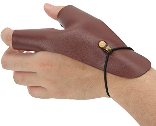 Paramani per tiro con l'arco, protezione per le dita leggera e traspirante in pelle PU Guanto per tiro con l'arco antiscivolo per mano sinistra, arco lungo tradizionale, arco mongolo(Marrone)