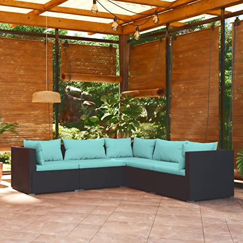 Tidyard 5-TLG. Gartenmöbel Lounge XXL, Loungemöbel Terrasse, Balkonlounge, Gartenlounge Set Rattan, Terrassensofa, Modular Gartensofa mit Sitzpolster Schwarz