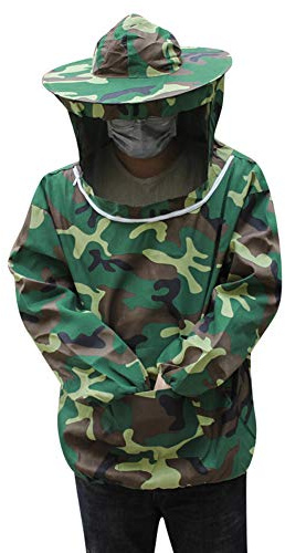Beekeeping Clothes Jacket and Suit with Veil Hood, Front Zip, Professional Bee Protection