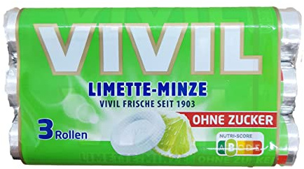 VIVIL Rollen Limette-Minze, 3er Pack, fruchtige Pastillen mit Limettengeschmack, zuckerfrei & vegan, 3 x 28g