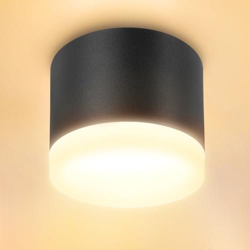 URing LED Aufbauspots - 3000K Deckenspots Schwarz - inkl. 6W 550LM GX53 LED Aufbaustrahler - Ø84x71mm Aufputz 230V Aufbauleuchte - Aufbauspot aus Aluminium mit Ringdekoration aus Acryl