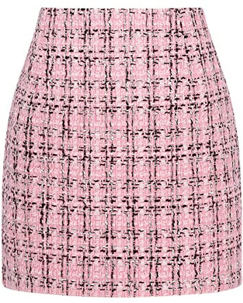 IDEALSANXUN Mini Jupe Moulante à Carreaux Taille Haute en Laine pour Femme, Tweed Rose, Taille M