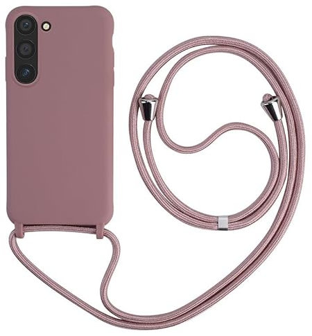 Keteen Collier pour Samsung Galaxy S23 Coque Silicone Liquide Bumper Housse Galaxy S23 Lanière avec Cordon Réglable Longueur Chaîne Lanyard Case Housse Étui pour Samsung Galaxy S23, Or Rose