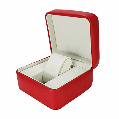 ROUHO Boîte rangement pour montres en bois rouge Clamshell Men Women PU Leather Scatola per orologi per Omega