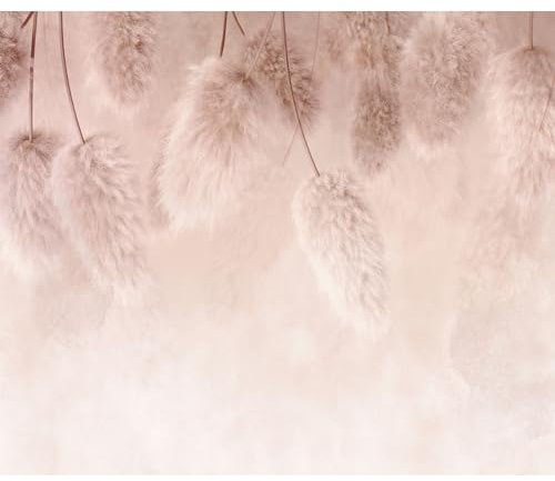 decomonkey Premium Fototapete Pflanzen Abstrakt 350x256 cm Design Tapete XXL Fototapeten Vlies Tapeten Vliestapete Wandtapete moderne Wand Schlafzimmer Wohnzimmer Betonoptik Blumen Boho Rosa Beige