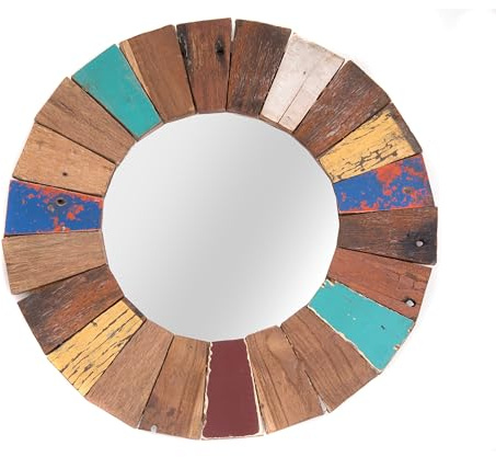 DESIGN DELIGHTS WANDSPIEGEL Poppy | Mahagoni, Teakholz 50 cm, Bunt | runder Spiegel, bunter Flurspiegel, Holzspiegel, Teakspiegel, Rundspiegel
