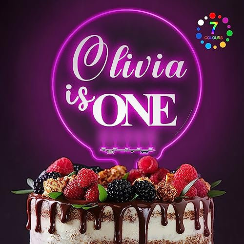Personalised LED Cake Topper 7 Colour Changes Light Up Cake Toppers Acrylic Happy Birthday Cake Topper Cake Decorations for 1st 10th 16th 18th 20th 21st 30th 40th 50th 60th 70th 80th(Design 2)