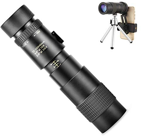 Gonetre 10-300X40mm Zoom Monokular Teleskop Kompakt Wasserdicht Teleskop mit Smartphone Halter Stativ für Wandern Camping Vogelbeobachtung (Silber)