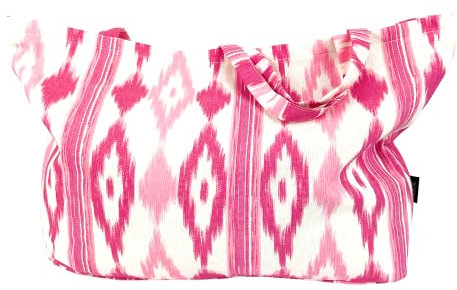 TRESMESTRES Strandtasche XXL, Familie, Extra Groß oder Große Badetasche XXL, Familie, 40L - im Mediterranen Stil - Shopper für Damen, Groß, aus Stoff, mit Innenfutter - Fuchsia, 65 x 40 cm