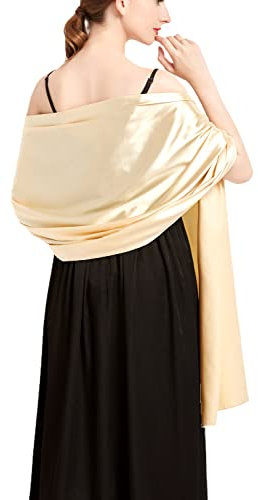 chuangminghangqi Schal aus Satin für Damen, Stola, Wrap, Pashmina, Hochzeit, lang, für Strand, Party, Abend, Zeremonien, Cocktail, Bridemaids, Abschlussball, kaki, 220cm*70cm