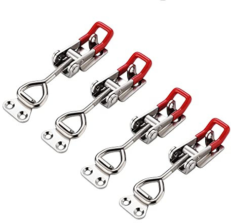 E-TING 4 Pack Heavy Duty 4002 Toggle Latch Clamp, Adjustable Toggle Clamp Latch with Lock Hole,485 Lbs Holding Capacity Pull Latch for Smoker Door, Box Case Trunk, Lid, Jig (with 20PCS Screws)