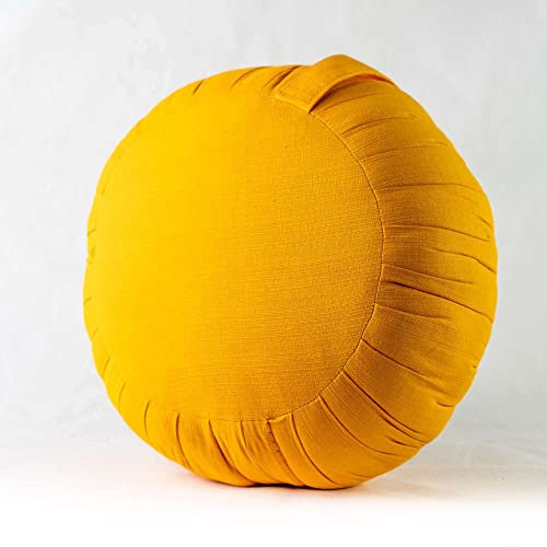 Aga's Own Zafu Meditationskissen – Premium Yoga-Kissen, Vielseitiger Bodensitz und Knieschutz, Authentisches Meditationszubehör, Organische Thai-Kapok (Gelb)