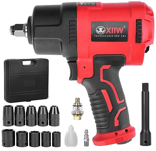 XIIW 1/2-Inch Air Impact Wrench with 11-PCS Steel Impact Socket Set