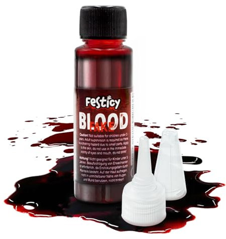 Festicy Premium Kunstblut 25ml I Halloween Blut I Kunst Blut für Vampir, Monster und Zombie Kostüme I Auswaschbares Fake Blut für Halloween und Fasching I Fake Blood for Real Look
